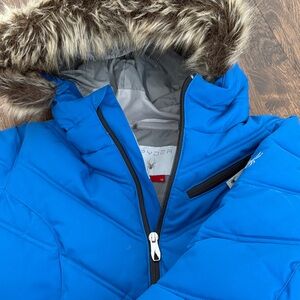 Spyder Kids Bright Blue Faux Fur-Trim Hooded Puffer Jacket